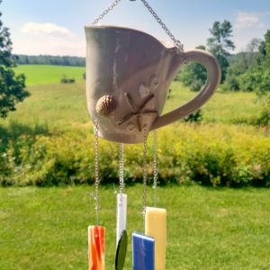 Ceramic "Beachy" Cup, with Shells, Wind Chime