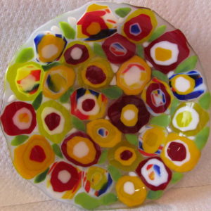 handmade 9 inch glass flowered bowl