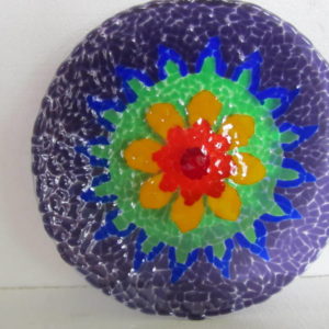 Blue, Green  and Yellow Sunflower Mosaic 18 inch  Platter