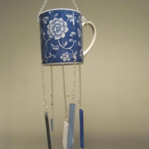 White Flowers on Blue Wind Chime