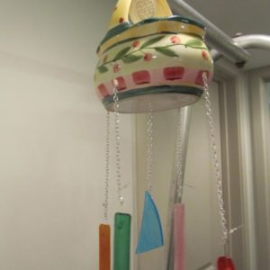 Flowered Ceramic Basket Wind Chime