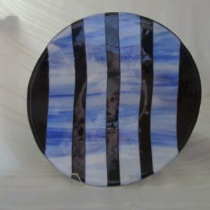 Black and Blue 14 inch striped glass platter