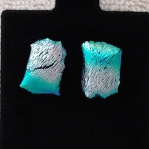 Silver Aqua Dichroic Button Earrings