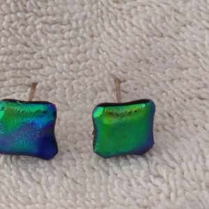 green/pink/purple dichroic button earrings