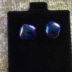 Multicolor  Dichroic Square Button Earrings