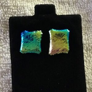 Green Gold Dichroic Button Earrings