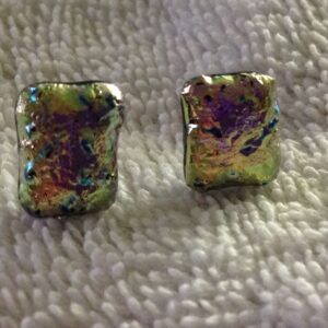 Gold Silver Dichroic Button Earrings