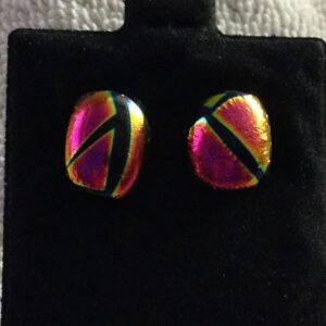 Magenta Ladybug Dichroic Button Earrings
