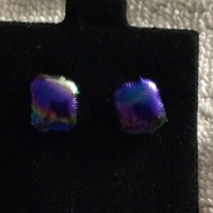 Blue Purple Dichroic Button Earrings