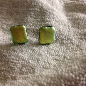 Gold Dichroic Square Button Earrings