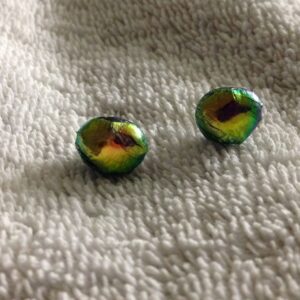 Gold Green Oval Dichroic Earrings