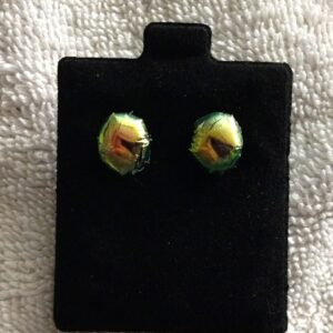 Gold Green Oval Dichroic Button Earrings