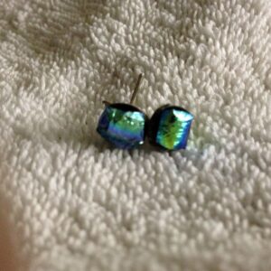 Blue Green Dichroic Button Earrings