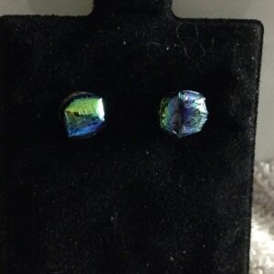 Blue Green Dichroic Button Earrings