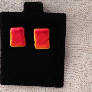 Red Rectangular Dichroic Button Earrings
