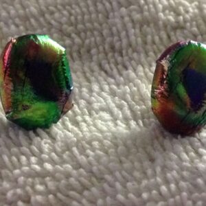 Multi Color Oval Dichroic Button Earrings