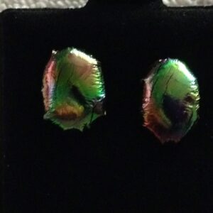 Multi Color Oval Dichroic Button Earrings