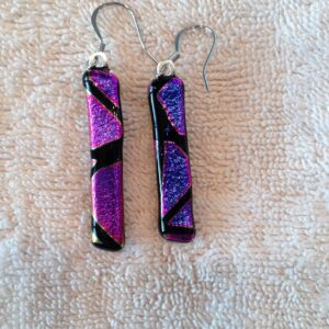 Magenta Blue Dichroic Hanging Earrings