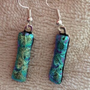 Gold Green Dichroic Dangling Earrings