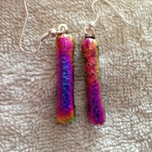 purple pink gold dichroic dangling earrings
