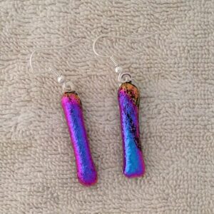 Brilliant Blue Pink Dichroic Dangling Earrings