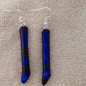 Purple Blue Long Dichroic Hanging Earrings