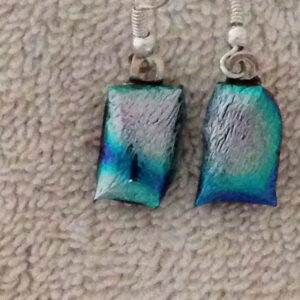 Silver Blue Dichroic Hanging Earrings