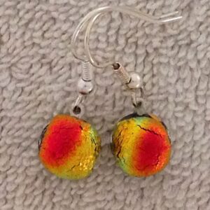 Round Gold Orange Dichroic Hanging Earrings