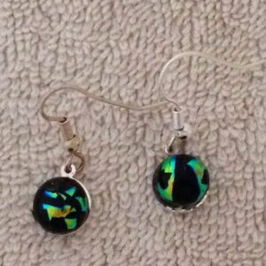 Round Black Gold Dichroic Hanging Earrings