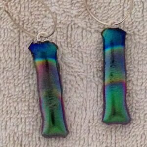 Aqua Green Gold Dichroic Dangling Earrings
