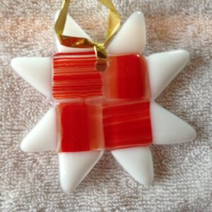 Quilt Star Glass Ornament in Cherry Wood