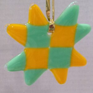 Quilted Star Glass Ornament in Green and Yellow