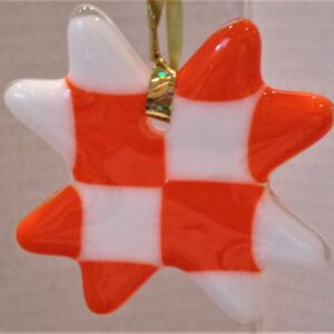 Quilted Star Glass Ornament in Coral