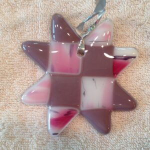 Pink Purple Quilted Star Glass Ornament