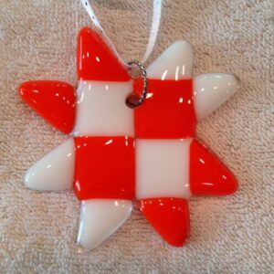 quilted Star Glass Ornament In Orange
