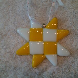 Quilted Star Glass Ornament in Yellow and White