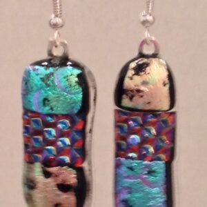 Multi Dichroic on Black Dangling Earrings