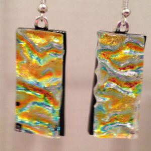 Dichroic on Black Dangling Earrings