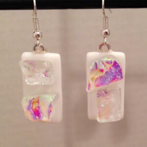 Dichroic on White Dangling Earrings