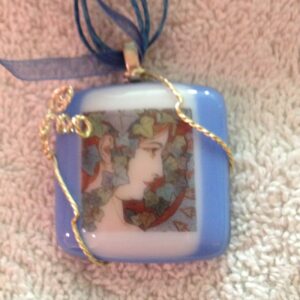 Leaf Lady on Blue Glass Pendant