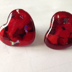 Red Fused Glass Heart Drawer Knobs B