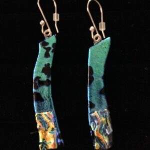 Blue Black Dichroic on Dichroic Dangling Earrings