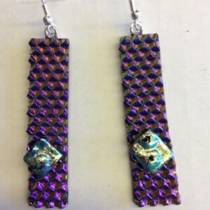 Long Pink Yellow Dichroic Dangling Earrings