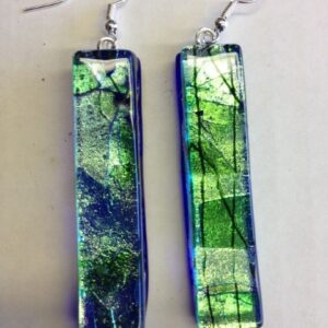 Dichroic Branches on Long Blue Earrings
