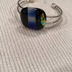 Square Dichroic Glass On Black Bracelet