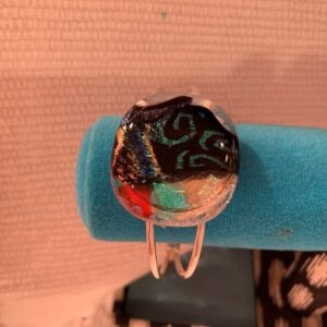 Round Dichroic Glass on Clear Bracelet