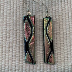 Brilliant Silver and Black Dichroic Dangling Earrings