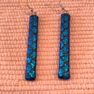 brilliant blue circled dichroic dangling earrings