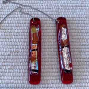 Dichroic On Red Ear Wire Earrings