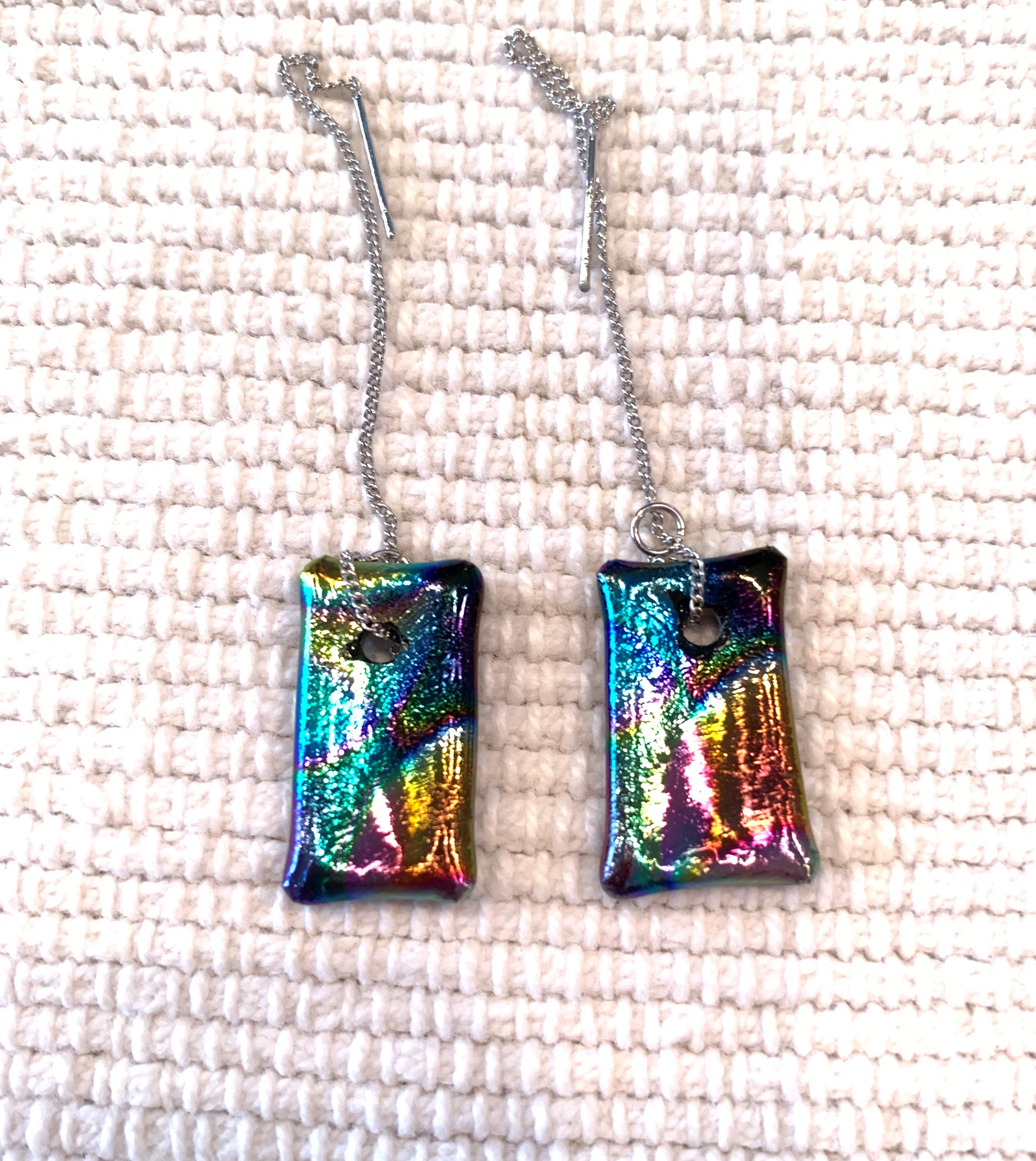 Dichroic Rectangle Ear Wire Earrings